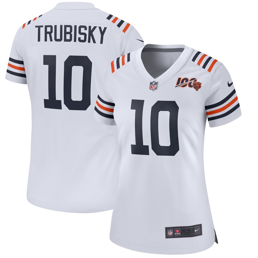 Women's Chicago Bears #10 Mitchell Trubisky White 2019 100th Season Limited Stitched NFL Jersey